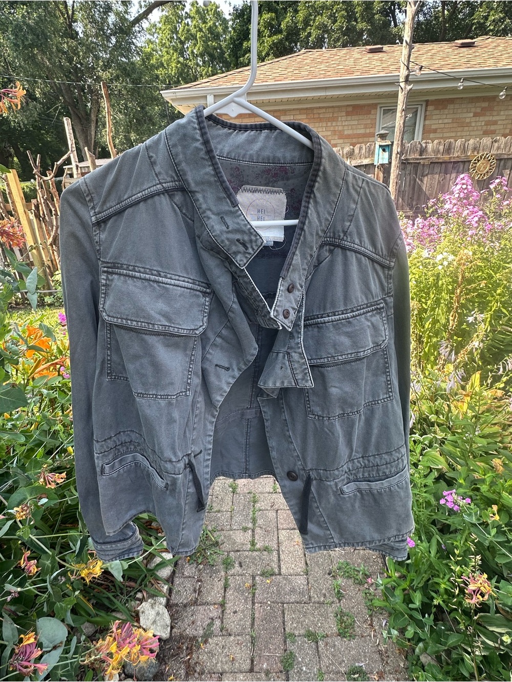 Heihei So cute! Faded Gray Light Green Utility Jacket - Casual Field Style
